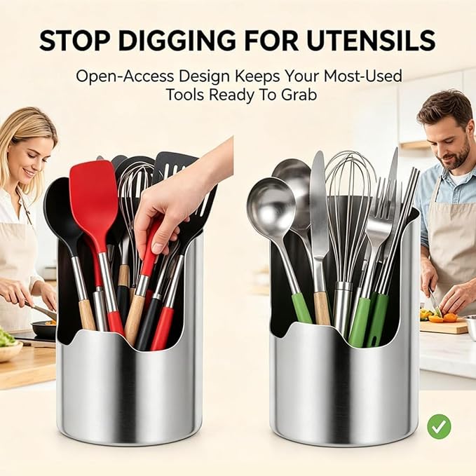 Multi-Functional Kitchen Utensil Holder, Stainless Steel Countertop Organizer for Pot Lids, Ladles, Spatulas, Cutting Boards, Space-Saving Vertical Tool Rack for Cooking Utensils (1PC)