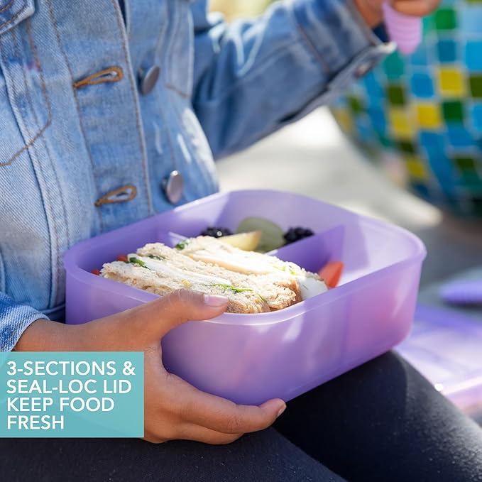 Bumkins - Silicone Bento Box & Reusable Snack Bag Set - 3 Sections & Leak-Proof Lid - Food Safe - 2 Zip Bags - Washable, Microwave, Freezer & Dishwasher Safe - 3 pack - Green
