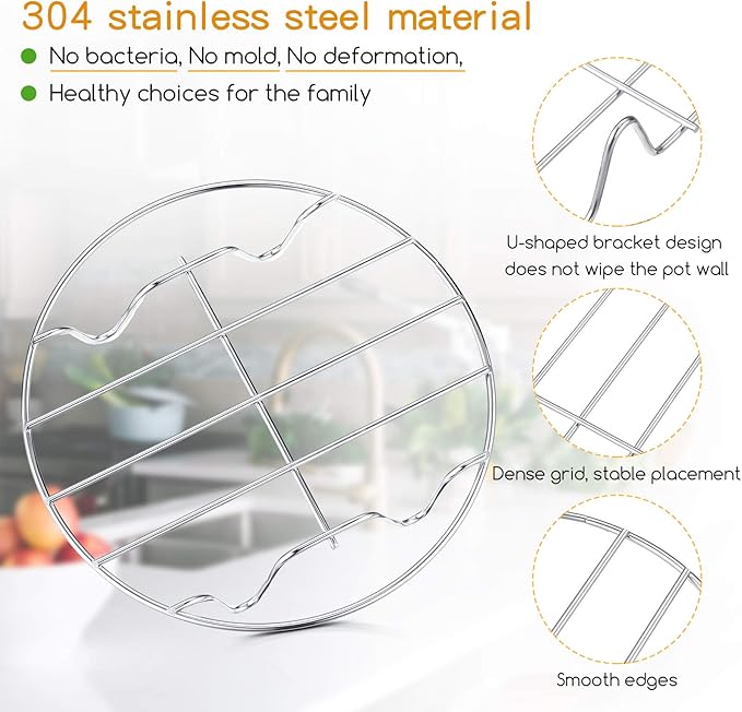 2 Pieces Small Roasting Rack Set, 9.8 x 6.7 Inch Oval Cooling Rack, 6 Inch Round Baking Rack Multifunctional 304 Stainless Steel Steamer Rack for Steaming Oven Air Fryer Pressure Cooker Dishwasher