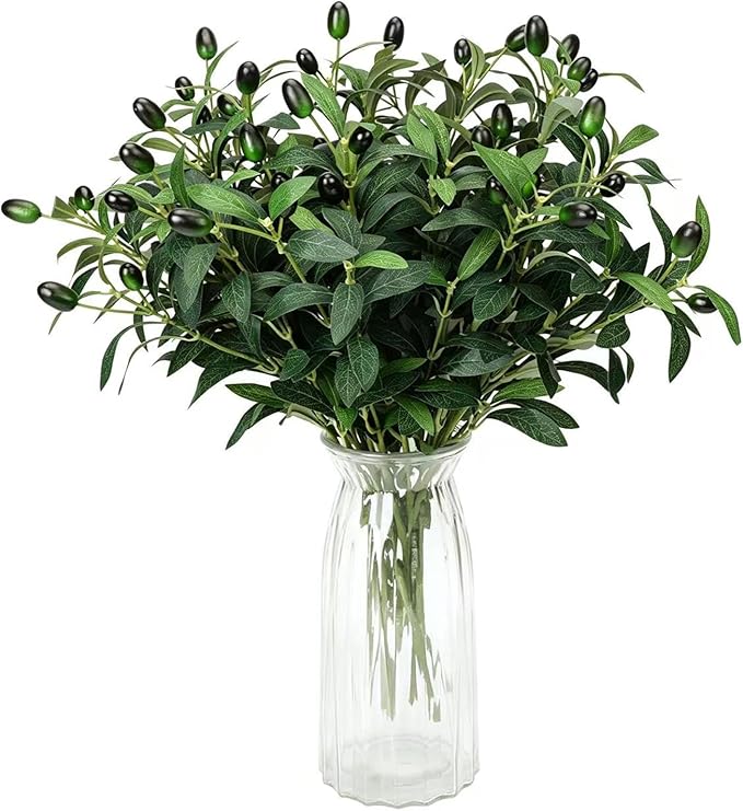 18inch 10PCS Artificial Olive Branches for Vase Faux Olive Stems Fake Greenery Olive Leaves with Lifelike Fruits Tabletop Decor for Centerpieces Indoor Floral Arrangements