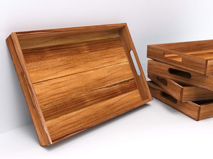 Wooden Teak Tray with Handles - Engraved First Last Names and Established Year