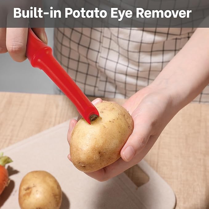 Beneno Swivel Vegetable Peeler, Razor-Sharp Smooth Peeling Potato Peelers with Stainless Steel Blades, Ergonomic Comfort Non-Slip Rubber Handle, Kitchen Peelers with Potato Eye Remover (2, Red)