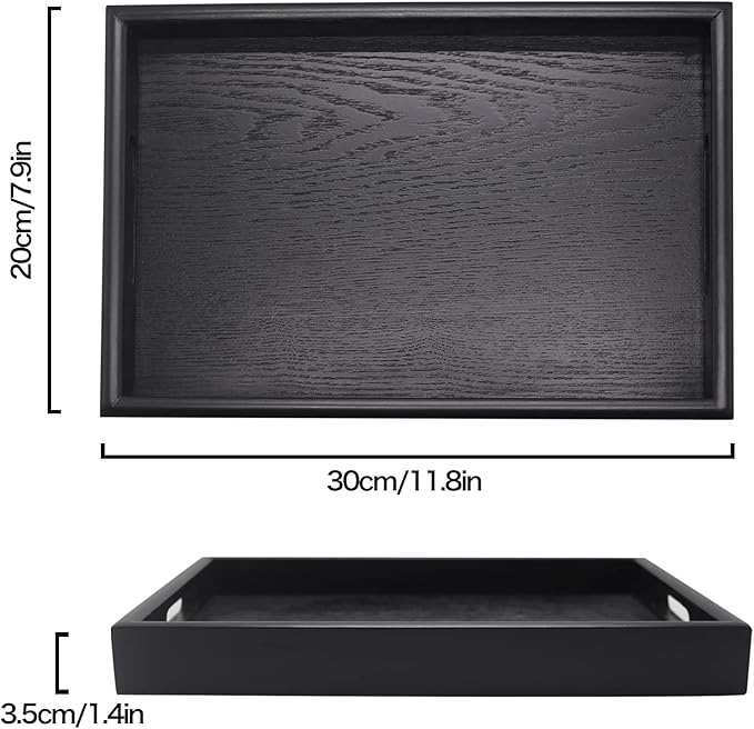Wooden Serving Tray with Handles, Rectangle Decorative Serving Tray Platter Wood Bed Tray with Raised Edges Snack Tray for Home Kitchen Restaurant Coffee Tea Food Breakfast Dinner Décor(Black)
