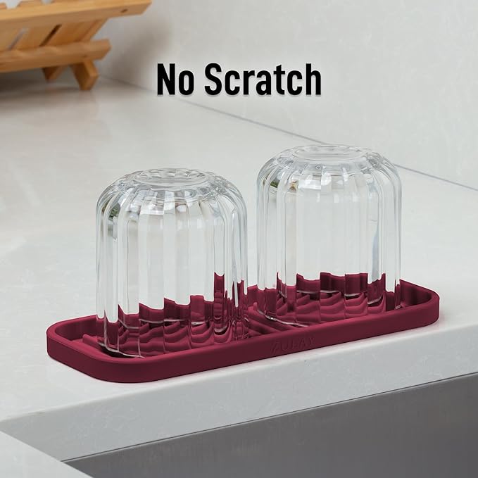 Zulay Kitchen (9x3.5) Silicone Sponge Holder for Kitchen Sink - Flexible Multipurpose Soap Tray - Sink Organizer for Kitchen, Bathroom, Makeup, Trinkets & More (Wine Red)