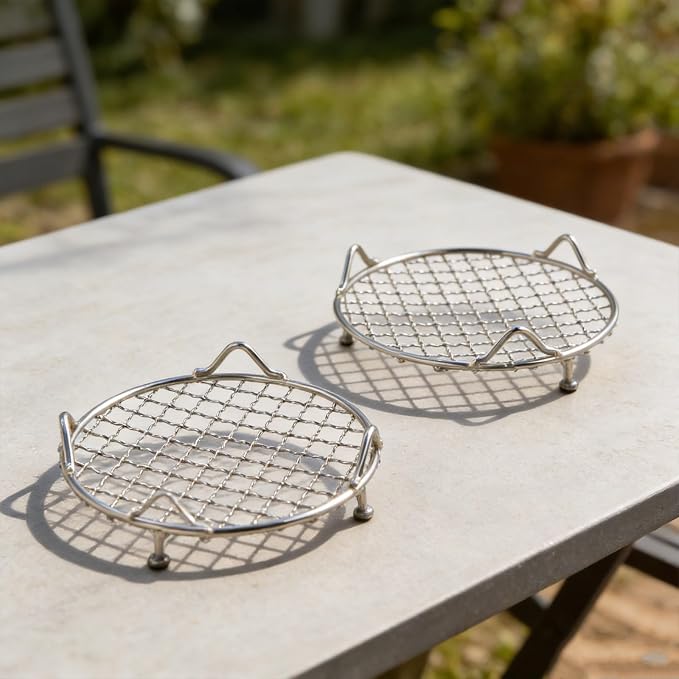 for Round Cooling Rack 2-Pack for Baking and Cooking, for Stainless Steel Wire Grid for Oven, Steamer and BBQ, Easy to Clean, Silver