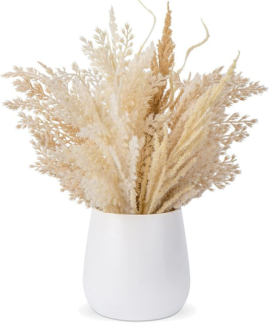 Hollyone Faux Pampas Grass with Vase, Artificial Pampas Grass Flowers Bouquet Plant Fluffy Boho Home Decor Fake Pompass Pompous Grass Floral Arrangement for Wedding Party Table Room Decorations Taupe
