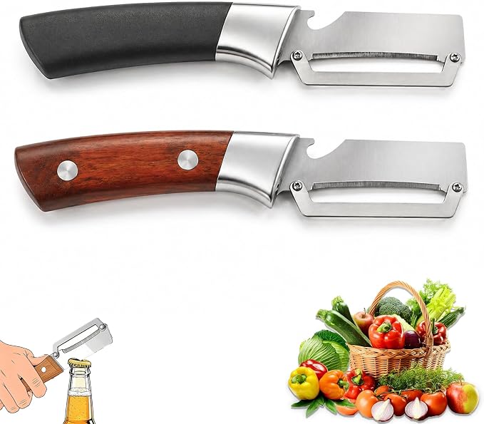 2026 New Multifunctional Vegetable Peeler with Bottle Opener, Kitchen 2 in 1 Handheld Stainless Steel Fruit Veggie Peeler for Fruit and Veggie (2 Pack)