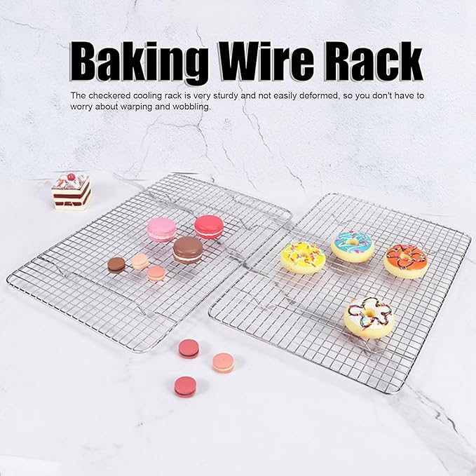 Checkered Cooling Rack 304 Stainless Steel Heavy Duty Baking Wire Rack with Grid Design for Home Bakery and Professional Kitchen Use 37.5cm x 25cm