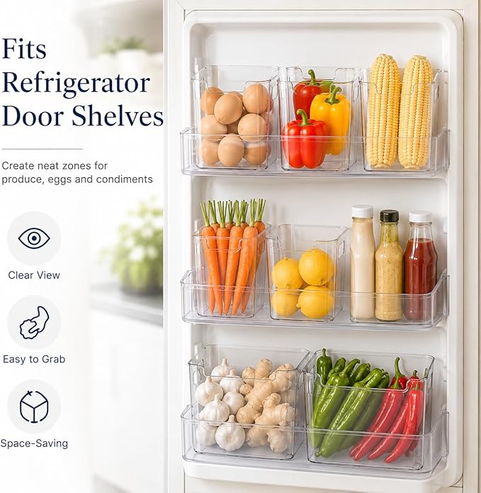 Clear Crystal Freezer Storage Bins,3 Pack Clear Plastic Organizer Freezer Bins for Refrigerator and Pantry,Stackable Kitchen Cabinet Containers with Handles (Crystal Clear, 3pcs*Large)