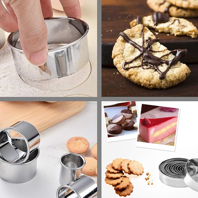 Stainless Steel Round Cookie Cutter Set, 12 Circular Biscuit Cutters Round Donut Ring Molds for Baking 1.2 Inch Height