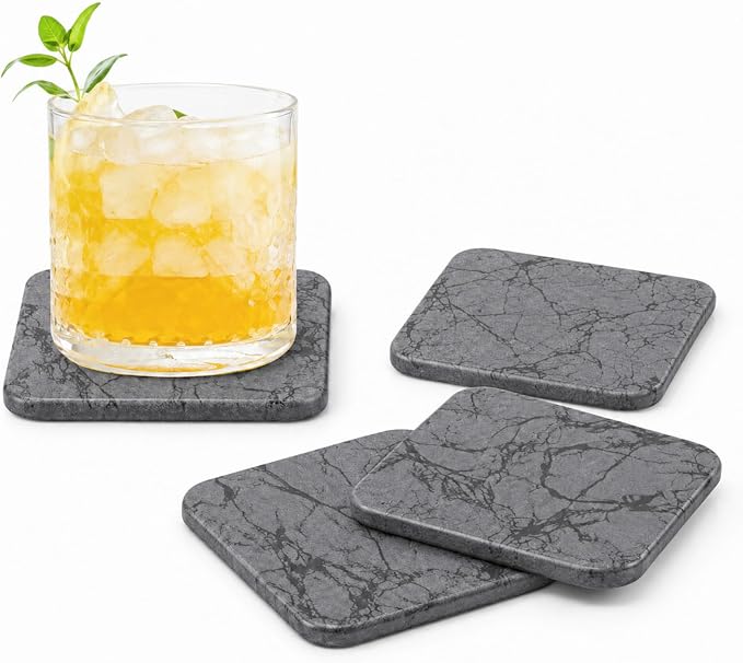 Diatomaceous Earth Coasters Set of 4，Cool Absorbent Quick-Dry Drink Coasters for Desks, Cute Modern Stone Design with Stylish Aesthetic