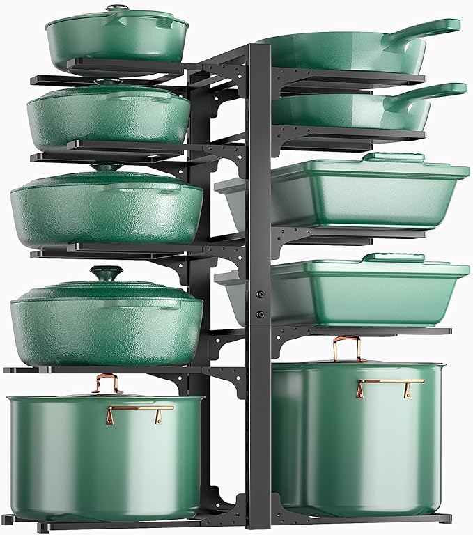 ORDORA Pots and Pans Organizer under Cabinet 23.62" Height, 10-Tier Kitchen Cabinet Organizers and Storage, Heavy Duty Pots and Pan Storage Rack Organizer inside Cabinet, Adjustable Pot Rack
