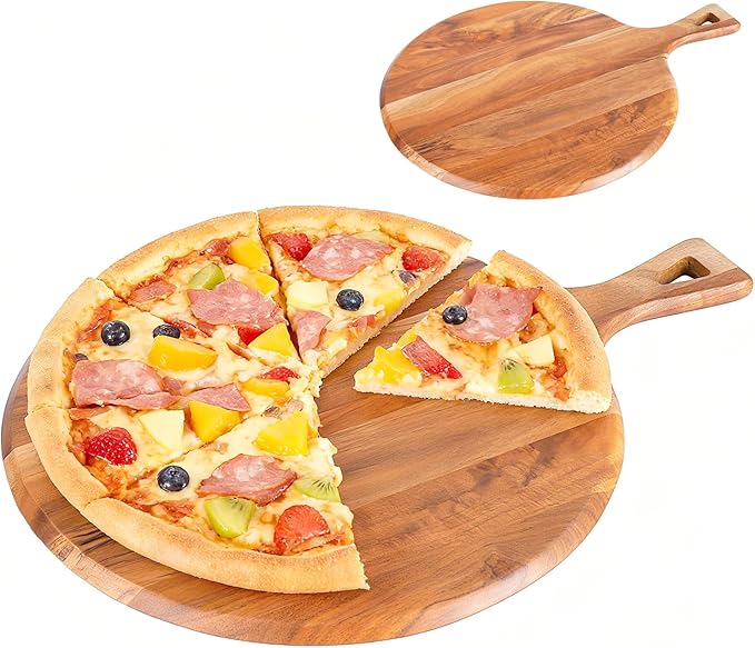 Acacia Wood Pizza Board with Handle, Multi-Purpose Cutting & Charcuterie Board,Wooden Serving Board for Parties, Kitchen Appliances,Pizza Paddle,Gift for Housewarming, Wedding, Holidays