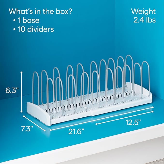 YouCopia StoreMore Expandable Pan and Lid Rack, 12.5"-22" Wide Adjustable Pan Organizer for Kitchen Cabinet Storage, Classic Edition