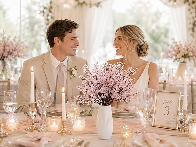Mandy's Light Pink Artificial Baby’s Breath Flowers 6 Bundles Silk Gypsophila, 18.5 Inch European Style Modern Home Decor Centerpiece, Neutral Wedding Flower Arrangements