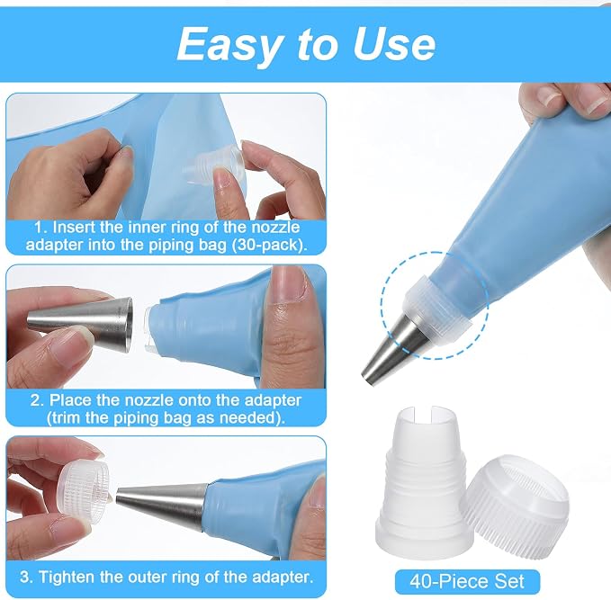 40 PCS Piping Bag Couplers for Icing Nozzles, Plastic Standard Coupler Small Couplers for Piping Bags Cake Decorating Coupler Transparent Tip White Pastry Bag for Icing Nozzle