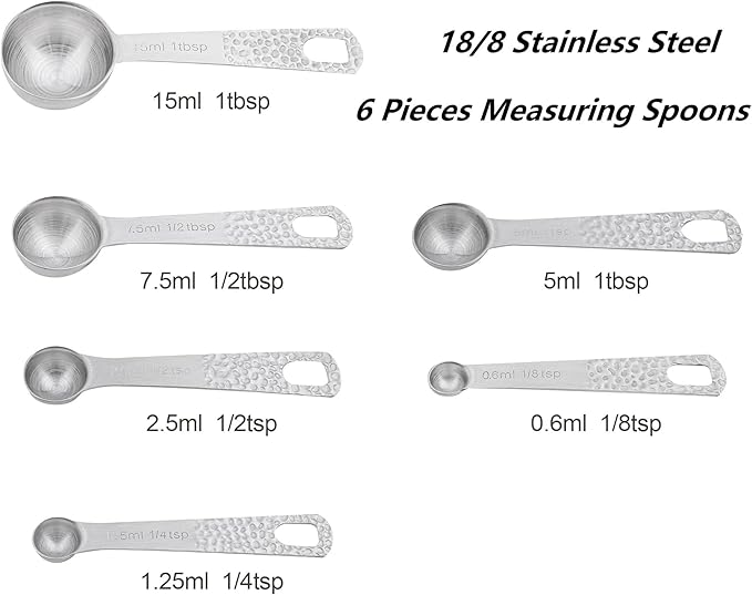 Measuring Cups and Spoons Set, 18/8 Stainless Steel Measuring Cups and Spoons Set for Baking & Kitchen, Metric & US 5 Measure Cups & 6 Spoons with 1/8, 1/4 Cup