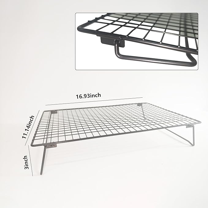Collapsible Cooling Racks for Cooking and Baking，2 Pack Stackable Wire Cooling Rack for Cookie Bread Cake Pizza,Drying,Roasting,Grilling,17 * 11 * 3Inch