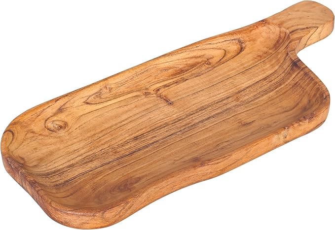 GoCraft Acacia Wood Serving Platter – 11 x 6 Inch – with Handle | Wooden Charcuterie Board for Cheese, Appetizers & Snacks | Natural Finish Bread Tray | Farmhouse Kitchen Décor | Food Display Tray