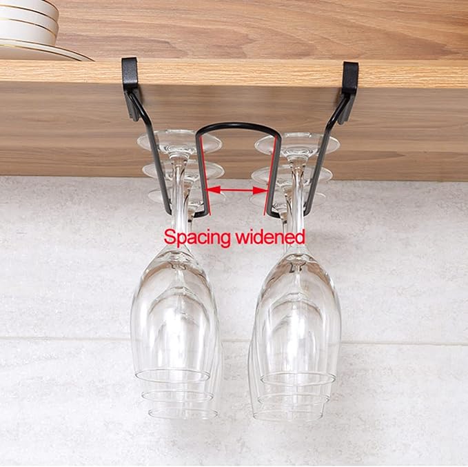 V3VOGUE Stainless Steel Under Shelf Wine Glass Holder, Under Cabinet Stemware Glasses Storage Hanger, Punch-Free Hanging Stemware Holder, Wire Hanging Rack (Single Row, Double Row)