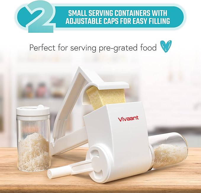 Vivaant Parmesan Cheese Grater Hand Crank, Restaurant-Grade Rotary Cheese Grater Handheld Italian Style with 2 Stainless Steel Drum Blades is Dishwasher Safe & Easy to Clean