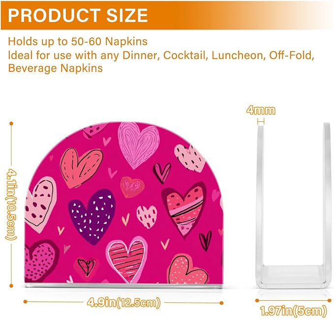 Napkin Holder Acrylic Napkin Holder for Table Kitchen Party Restaurant U Shaped Upright Napkin Dispenser Organizer Hot Pink Doodle Hearts Stars
