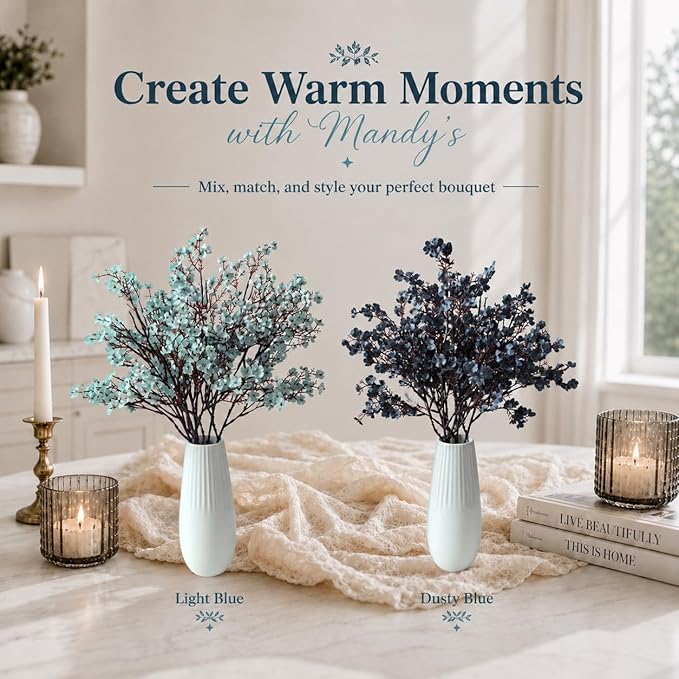 Mandy's Dusty Blue Artificial Baby’s Breath Flowers 6 Bundles Silk Gypsophila, 18.5 Inch European Style Modern Home Decor Centerpiece, Neutral Wedding Flower Arrangements