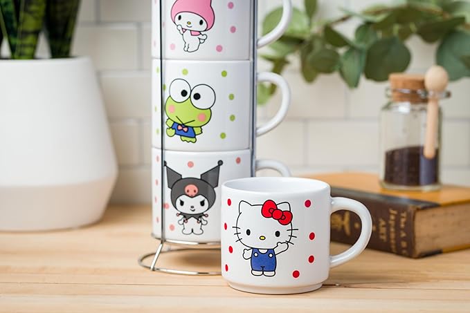 Silver Buffalo Sanrio Hello Kitty and Friends Featuring My Melody, Keroppi, and Kuromi 4 Pack Ceramic Mug Stack Set, 10 ounces
