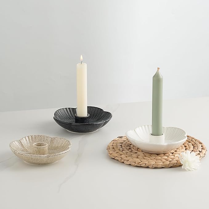 Ceramic Candle Holder, Candlestick Holder for Candles,Incense, Santo Palo, Rustic Vintage Home Decor for Halloween Christmas Weddings, Dining Room Table & Living Room Display (Black)