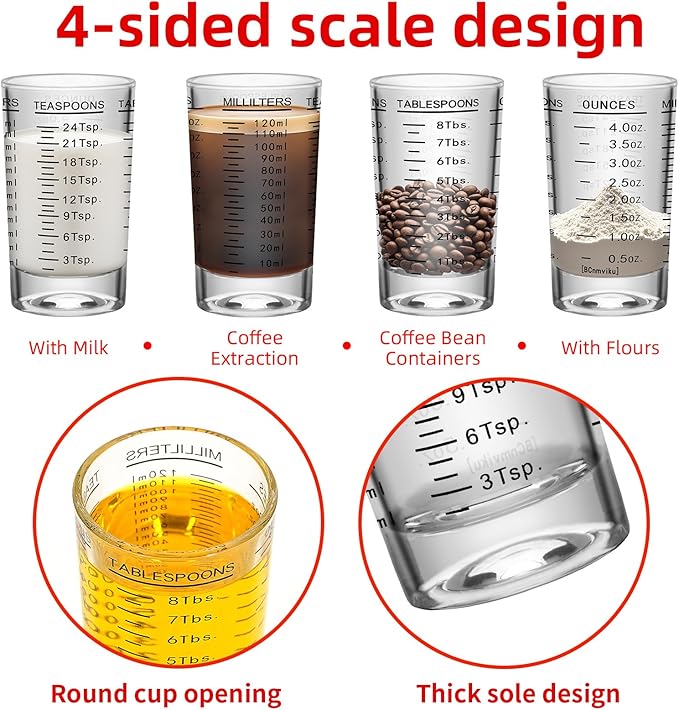 1Pc Shot Glass Measuring Cup, 4 Ounce Heavy Base Jigger, Espresso Shot Glasses, Liquid Cup, Round Shot Glasses, Small Cups for Vodka, Whiskey, Tequila, Espresso, Liquor (1, Black)