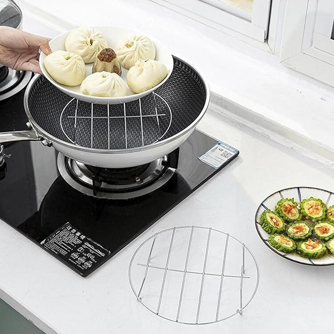 2PCS Silver Round Cooking Rack Diameter 8 Inch Stainless Steel Baking Rack Suitable for Air Fryers Soup Pot Pressure Cookers Tinned