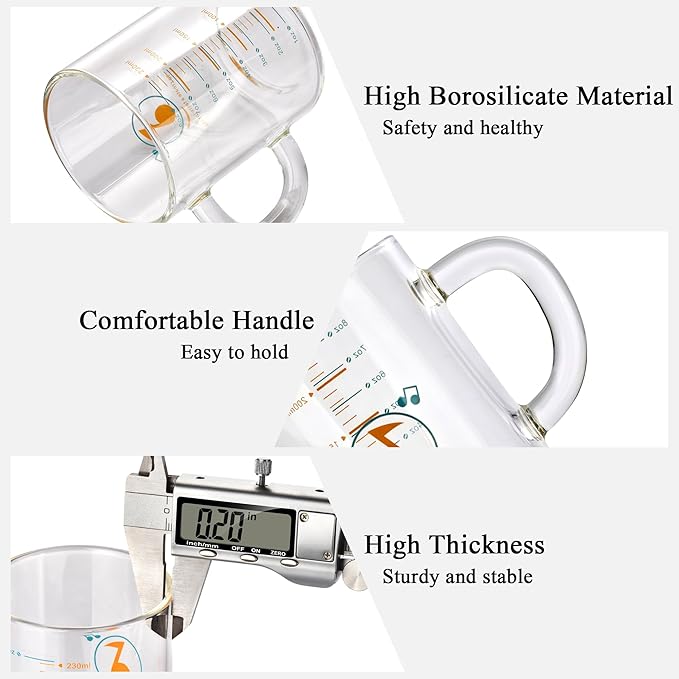 2 Piece Expresso shots cup,Glass measuring cup,8 Oz Glass Measuring Cup,Tea Cups withHandles,Coffee Cups for Latte(Black-2pcs)