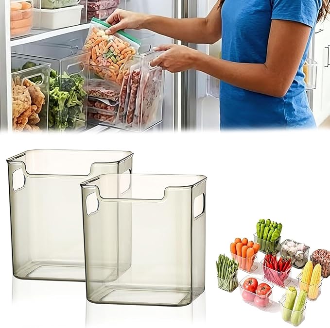 Crystal Clear Freezer Storage Bins, 2026 Upgraded Freezer Drawer Organizer Bins with Handles, Multipurpose Plastic Storage Bins for Refrigerator and Pantry, Easy to(Green,2S)