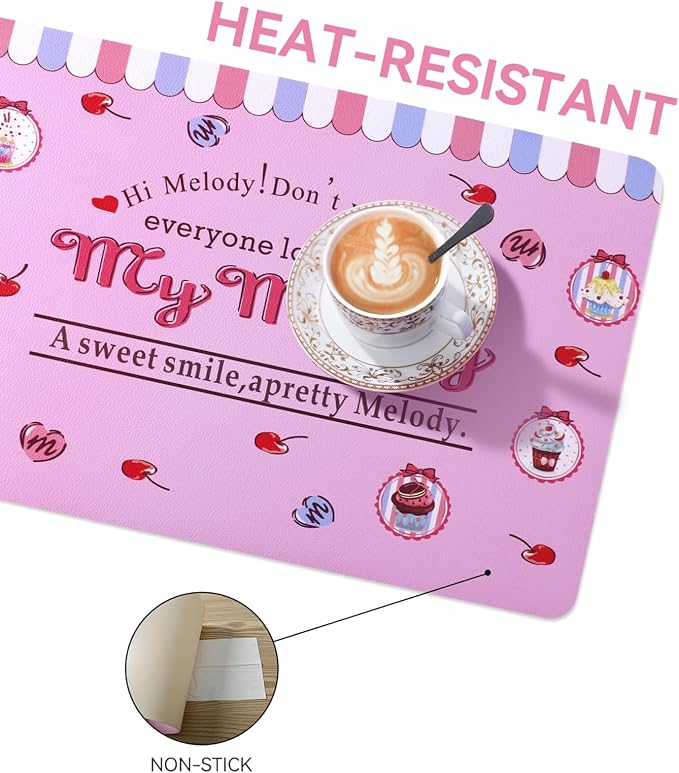 Placemats Set of 4-Waterproof Heat Resistant Non-Slip Washable Table Mats for Dining Table,12 x 18 inch Pink Sweet