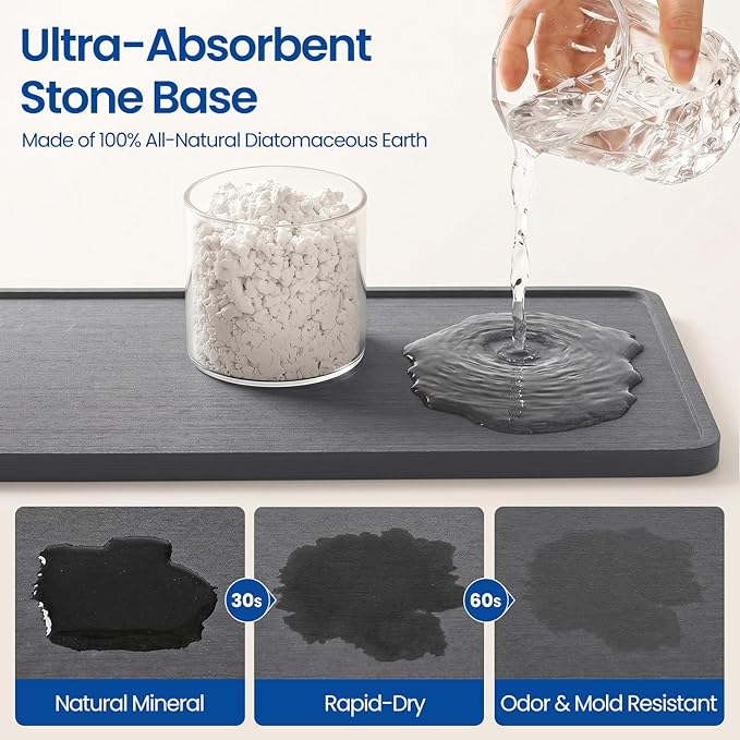 Extra Large Kitchen Sink Caddy Organizer, Stainless Steel Sponge Holder for Kitchen Sink with Brush Holder, Diatomite Stone Sink Tray for Soap Dispenser, Sponge, Kitchen Essentials and Gadgets, White