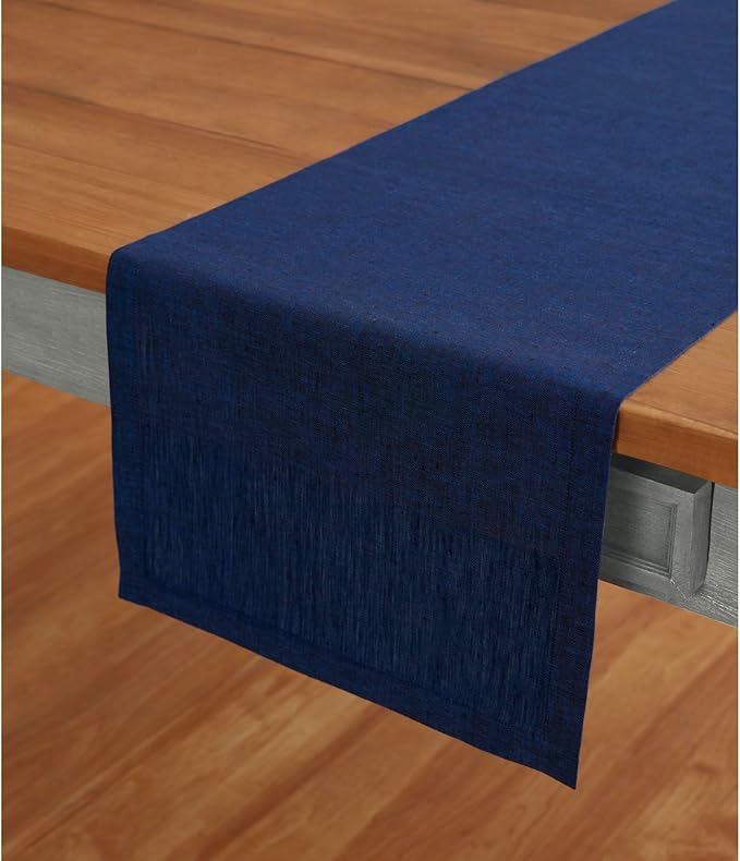 Solino Home Linen Table Runner 90 Inches Long - Athena, 100% Pure Linen Royal Blue 14 x 90 Inch Table Runner for Dining