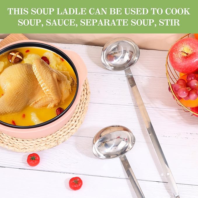 8pcs Stainless Steel Ladle 8 Oz Soup Ladle 14" long Spoon Heavy-Duty Metal Spoon Sets big spoons for cooking Serving Soups, Gravy, Portioning, Stirring