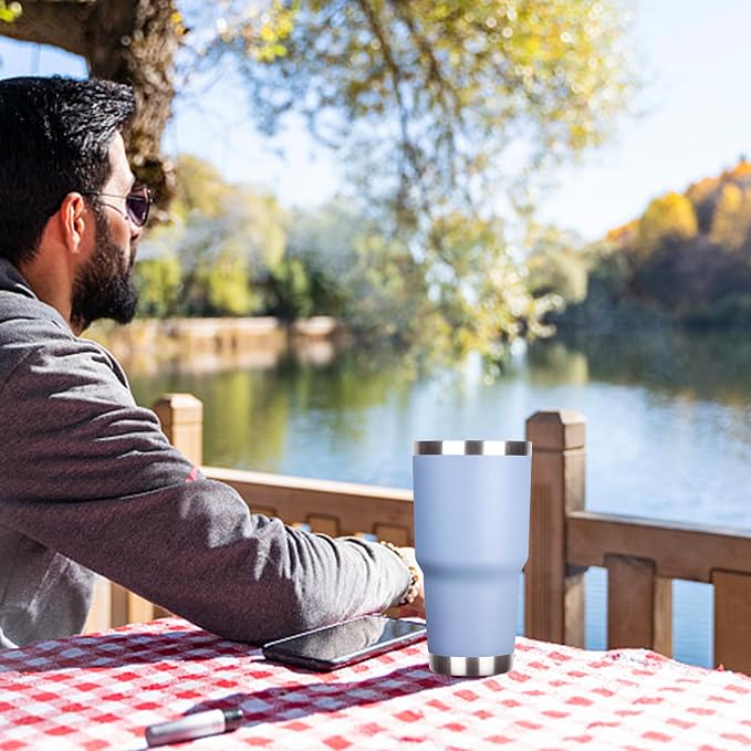 30 oz Tumbler with Lids and Straws Double Wall Vacuum Insulated Tumbler Cup,Stainless Steel Leak-proof Thermal Tumbler Travel Coffee Mug for Cold and Hot Drinks,Baby Blue