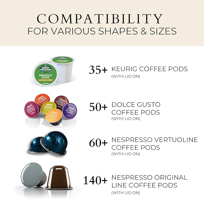 Large Coffee Pod Holder – Compatible w/KCup Pods and Capsules - Gold Metal K Cup Holder - Cute Coffee Pod Basket w/Wooden Lid - Coffee Pod Storage - Coffee Bar Decor (Wood & Gold, Large)