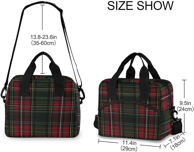 ALAZA Green and Red Tartan Plaid Insulated Lunch Bag Box Reusable Cooler Bags with Shoulder Strap for Women Men Adult Kids, 19-Can (12.5L)