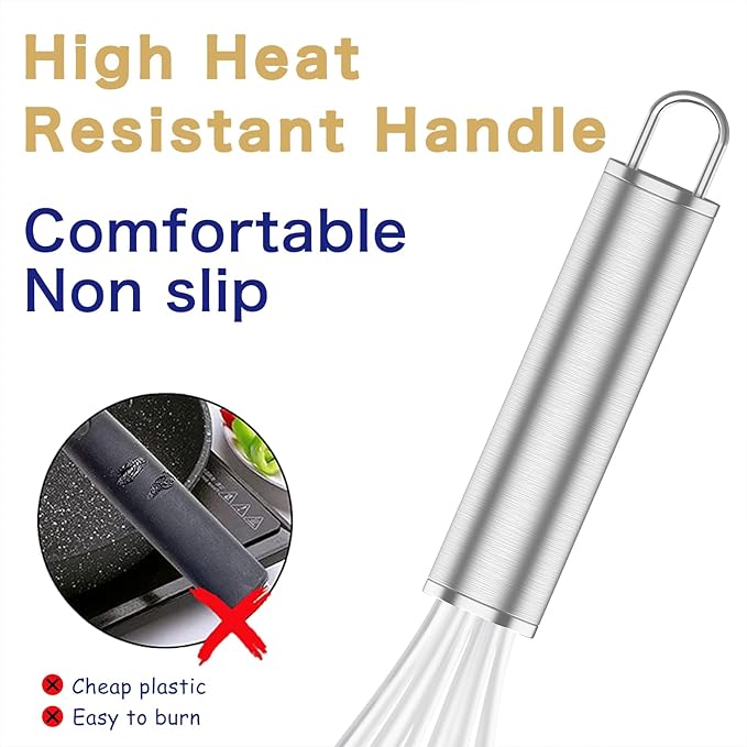 OYV White Silicone Whisk, Professional Whisks For Cooking Non-Scratch, Stainless Steel & Silicone Wisk, Plastic Rubber Whisk Tool For Nonstick Cookware Pans, BPA free, Silicon Wisks Set of 3