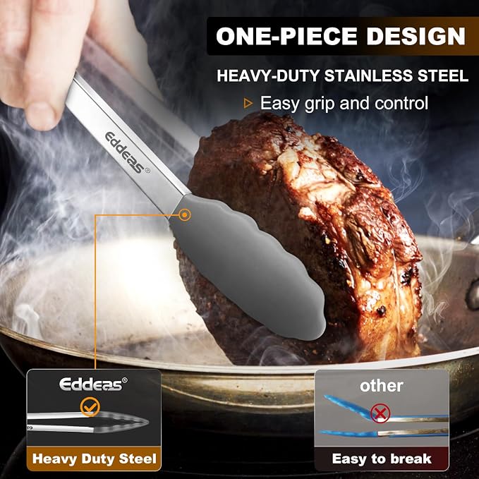 Tongs For Cooking - Silicone Metal Kitchen Tong 7" 9" & 12" Grey | 600°F Heat Resistant Silicone Tong, All Metal handle Locking Tongs with Silicone Tips, Heavy Duty Stainless steel