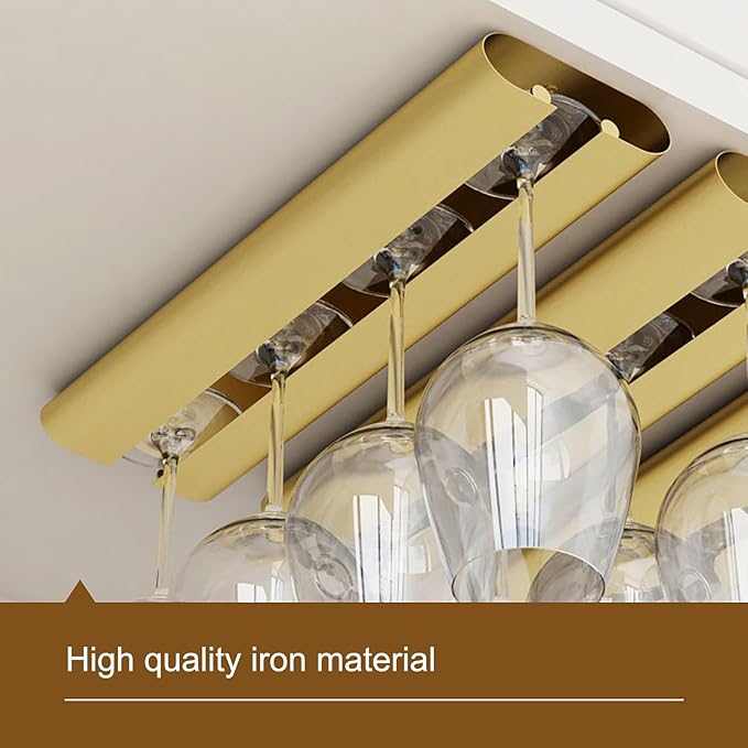 Wine Glass Holder, Under Cabinet Wine Glass Rack, Iron Wine Glass Rack, Hanging Stemware Rack Organizer Hanger, Complete Your Home Bar & Kitchen Storage(Black,18 * 10 * 3cm/7 * 4 * 1in)