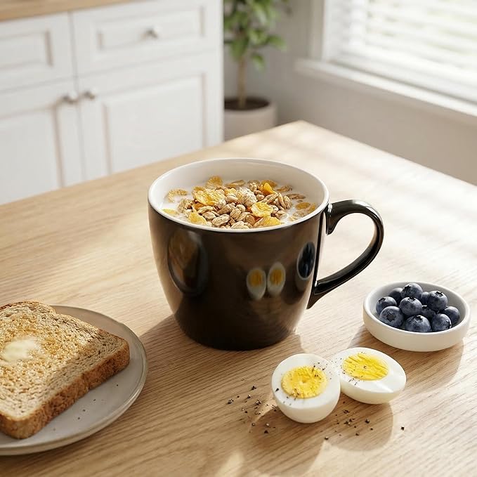 MECOWON 30 OZ Porcelain Coffee Mugs, Set of 2 Large Mugs for Soup, Cereal and Salad (black)