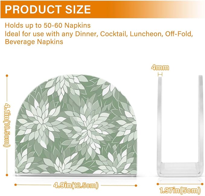 Sage Green and White Geometric Dahlia Flowers Napkin Holder for Table Acrylic Vertical Napkin Holders for Paper Napkins Decor Napkin Dispenser for Home Party Dining Cocktail Kitchen Accessories