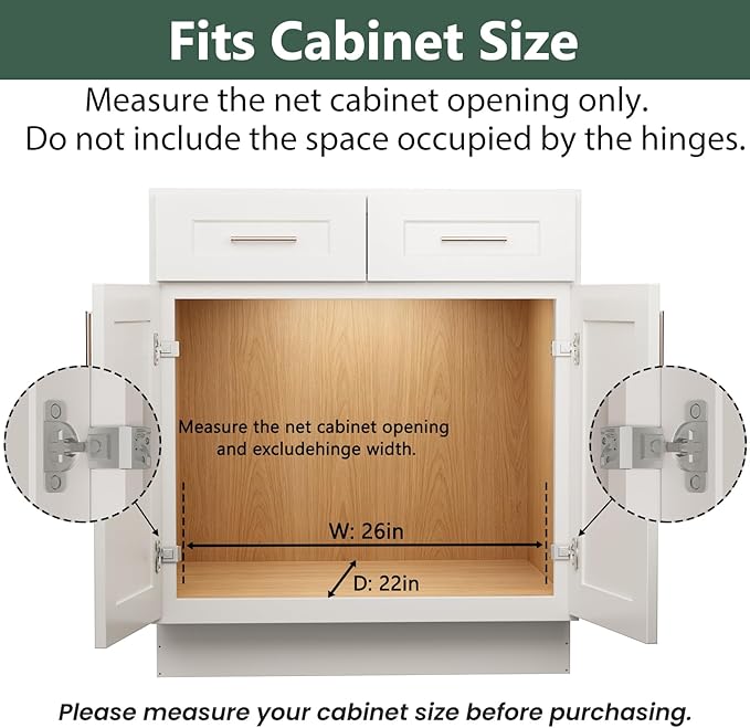 LOVMOR 2 Tier Individual Pull Out Cabinet Organizer 25½" W x 21½" D, Slide Out Kitchen Cabinet Storage Sliding Shelves