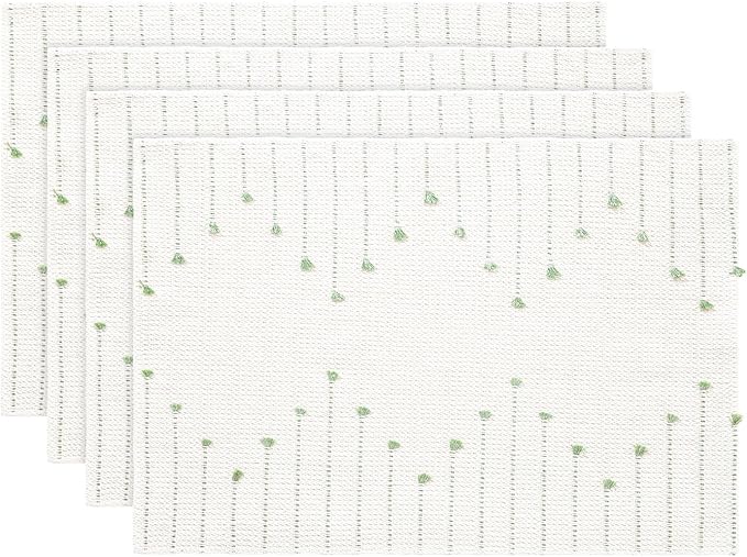 Artoid Mode Sage Green Farmhouse Woven Rustic Placemats Set of 4,12x18 Seasonal Holiday Macrame Burlap Kitchen Dining Table Decoration for Home Party Decor