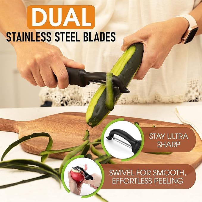 Premium Swivel Vegetable Peeler, Soft Grip Handle and Ultra Sharp Stainless Steel Blades - Perfect Kitchen Peeler For Veggie, Fruit, Potato, Carrot, Apple - Pink Lemonade (Black)