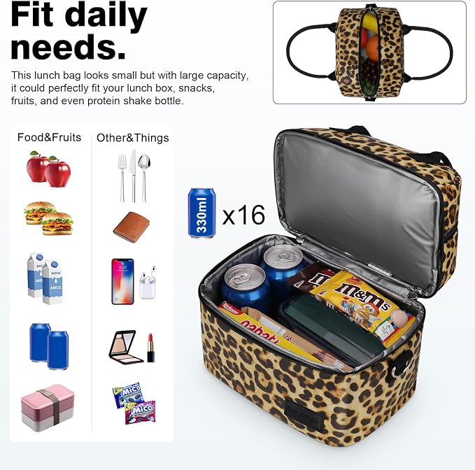 BALORAY Lunch Bag for Women Men Insulated Lunch Box for Adult Reusable Lunch Tote Bag for Work, Picnic, School or Travel (Black/Beige),L