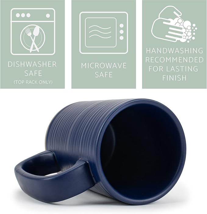 Elanze Designs Tall Ribbed Raw Clay Bottom Navy Blue 16 ounce Ceramic Coffee Mugs Set of 4